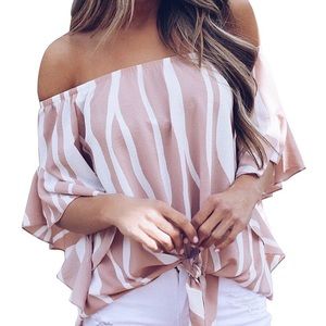 Pink and white off the shoulder top